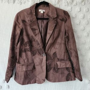 Coldwater Creek Blazer Women's Size P12 Brown Linen Blend Single Button …